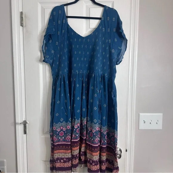 Torrid Boho Teal Floral Border Summer Dress Women’s Plus Size 6x - Picture 5 of 10